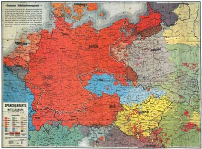 Sprachenkarte von Mitteleuropa - Deutsche Siedlungsgebiete